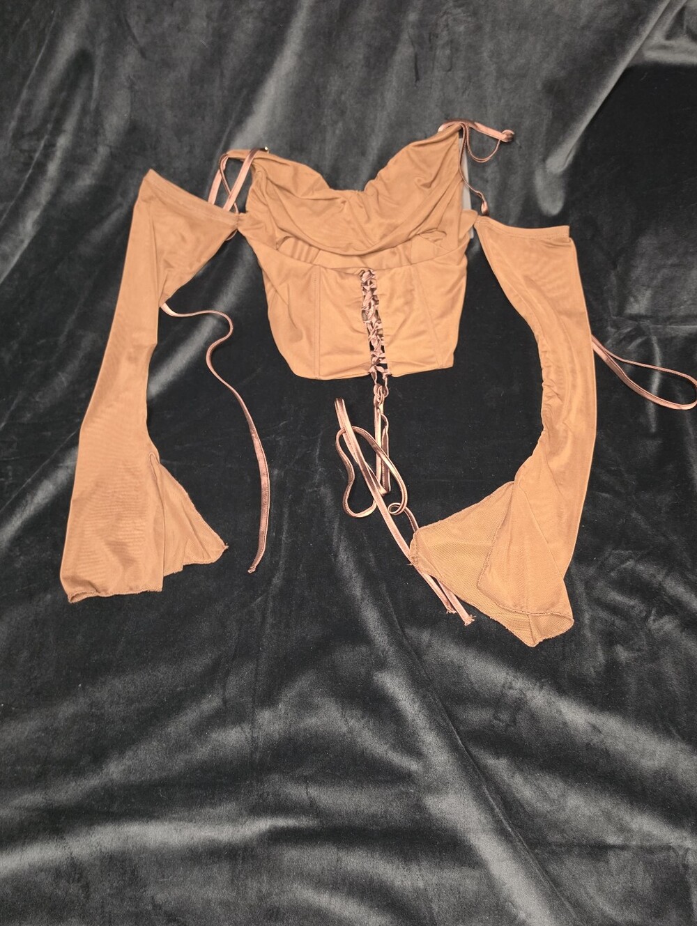 Isabelle Mesh Corset Chocolate Off-Shoulder Lace-Up Women’s Top